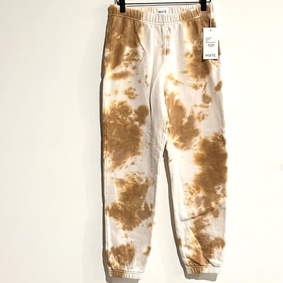 NWT MATE the Label Organic Brown/Cream Tie Dye Fleece Relaxed Pocket Sweatpants - Picture 2 of 6